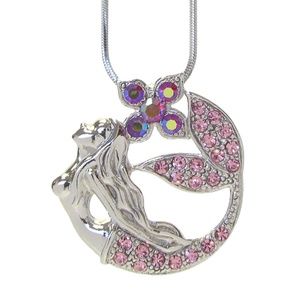 Austrian Crystal Mermaid Pink Pendant Necklace